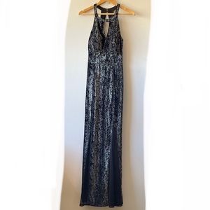 Nightway Black Glitter Velvet Gown Size 8 worn once